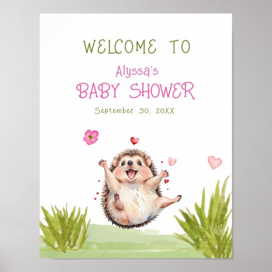 Joyful Hedgehog Garden Party Baby shower Welkom Poster (Voorkant)