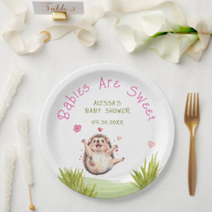Joyful Hedgehog Garden Party Sweet Baby shower Papieren Bordje