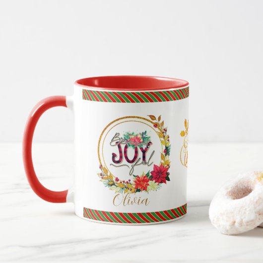 Joyful Holiday Floral and Plaid Christmas Mok (Met donut)