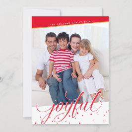 JOYFUL HOLIDAY FOTO stijlvolle kalligrafie goud ro Feestdagenkaart