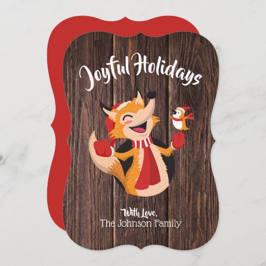 Joyful Holiday Fox & bird Flat Kaart (Voorkant / Achterkant)