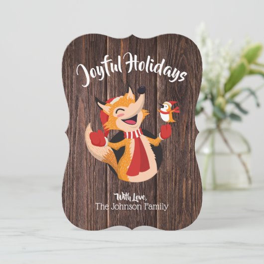 Joyful Holiday Fox & bird Flat Kaart (Staand voorkant)