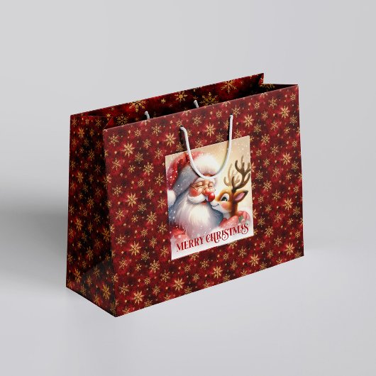 Joyful Holiday Santa Claus Rudolph Gift Bag Groot Cadeauzakje