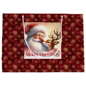 Joyful Holiday Santa Claus Rudolph Gift Bag Groot Cadeauzakje (Achterkant)