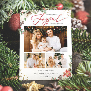 Joyful Holiday Season Winter Floral 3 Fotokaarten Feestdagenkaart