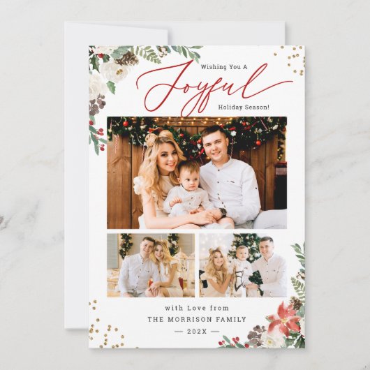 Joyful Holiday Season Winter Floral 3 Fotokaarten Feestdagenkaart (Voorkant)