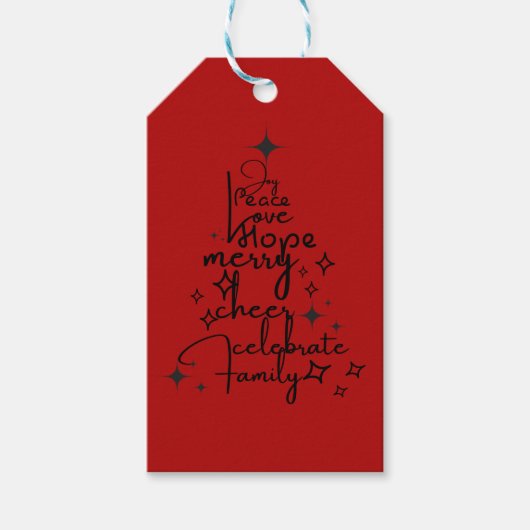 Joyful Holiday Tree - Typografie Art Feestelijke w Cadeaulabel (Voorkant)