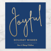 JOYFUL Holiday wenst Gold Faux Folie Blue Wijn Etiket (Enkel label)