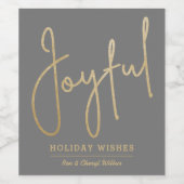 JOYFUL Holiday wenst Gold Faux Folie grijs Wijn Etiket (Enkel label)