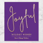JOYFUL Holiday wenst Gold Faux Folie Paars Wijn Etiket (Enkel label)