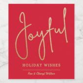 JOYFUL Holiday wenst Gold Faux Folie Red Wijn Etiket (Enkel label)