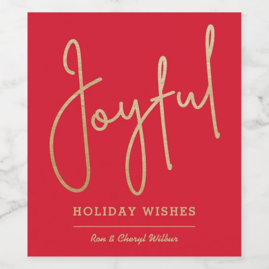 JOYFUL Holiday wenst Gold Faux Folie Red Wijn Etiket (Enkel label)