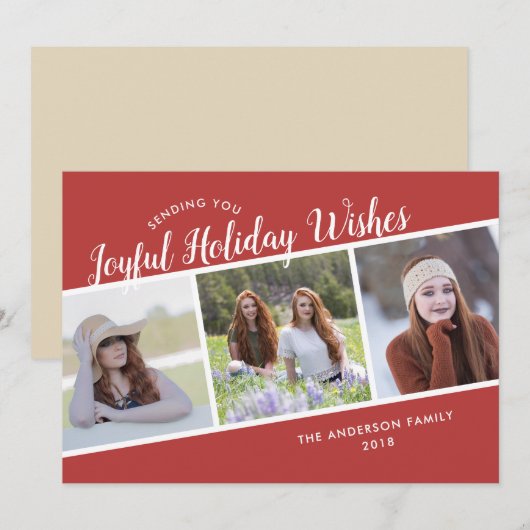 Joyful Holiday wil | 3 Fotokerstmis Feestdagenkaart (Voorkant / Achterkant)