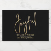 JOYFUL Holiday Wishes Gold on Black Sparkling Wijnetiket (Enkel label)