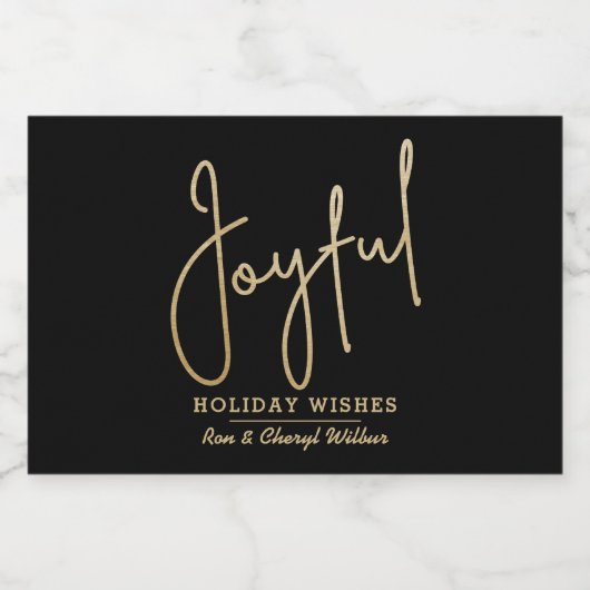 JOYFUL Holiday Wishes Gold on Black Sparkling Wijnetiket (Enkel label)