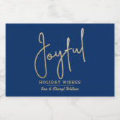 JOYFUL Holiday Wishes Gold on Blue Sparkling Wijnetiket (Enkel label)