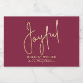 JOYFUL Holiday Wishes Gold on Cranberry Sparkling Wijnetiket (Enkel label)