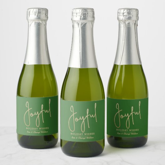 JOYFUL Holiday Wishes Gold on Green Sparkling Wijnetiket (Flessen)