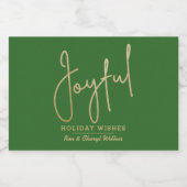 JOYFUL Holiday Wishes Gold on Green Sparkling Wijnetiket (Enkel label)