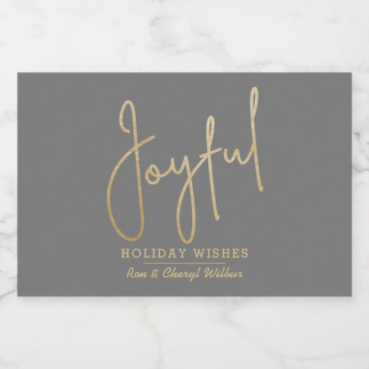 JOYFUL Holiday Wishes Gold on Grey Sparkling Wijnetiket (Enkel label)