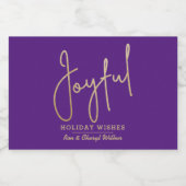 JOYFUL Holiday Wishes Gold on Purple Sparkling Wijnetiket (Enkel label)