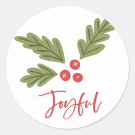Joyful Holly Berry Modern Bold Holiday Red Ronde Sticker