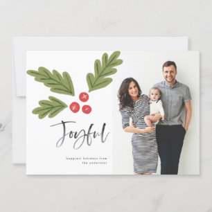 Joyful Holly Berry Modern Bold Holiday White Foto