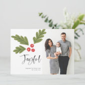 Joyful Holly Berry Modern Bold Holiday White Foto (Staand voorkant)