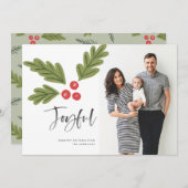 Joyful Holly Berry Modern Bold Holiday White Foto (Voorkant / Achterkant)
