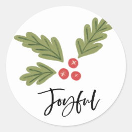 Joyful Holly Berry Modern Bold Holiday White Foto Ronde Sticker