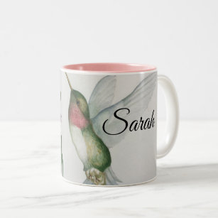 Joyful Hummingbird Waterverf Elegant Name Tweekleurige Koffiemok