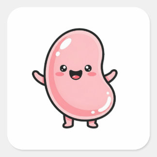 Joyful Jellybean – Cute Kawaii Illustration Vierkante Sticker