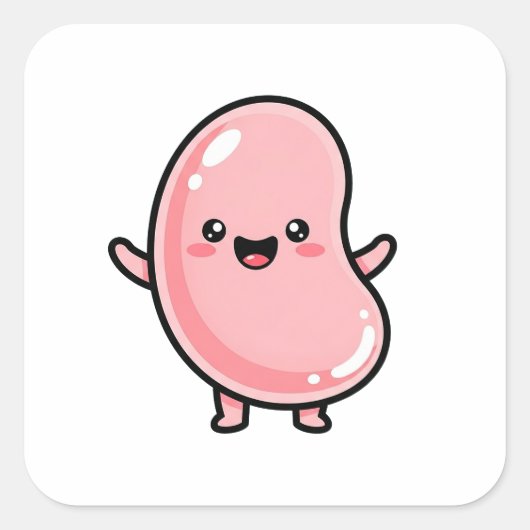 Joyful Jellybean – Cute Kawaii Illustration Vierkante Sticker (Voorkant)