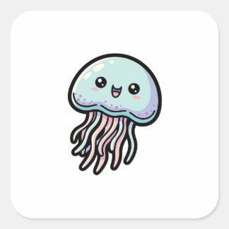 Joyful Jellyfish – Cute Kawaii Illustration Vierkante Sticker