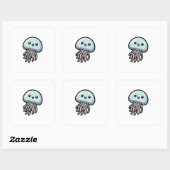 Joyful Jellyfish – Cute Kawaii Illustration Vierkante Sticker (Vel)