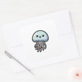 Joyful Jellyfish – Cute Kawaii Illustration Vierkante Sticker (Envelop)