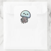 Joyful Jellyfish – Cute Kawaii Illustration Vierkante Sticker (Tas)