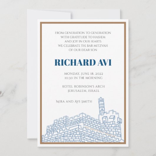 Joyful Jerusalem Bar Mitzvah Invitation Kaart (Voorkant)