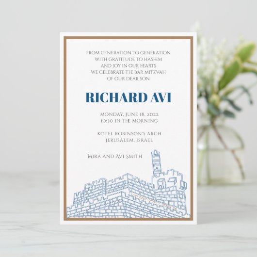 Joyful Jerusalem Bar Mitzvah Invitation Kaart (Staand voorkant)