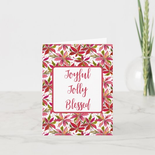Joyful Jolly Blessed Poinsettia Holiday Card Kaart (Voorkant)