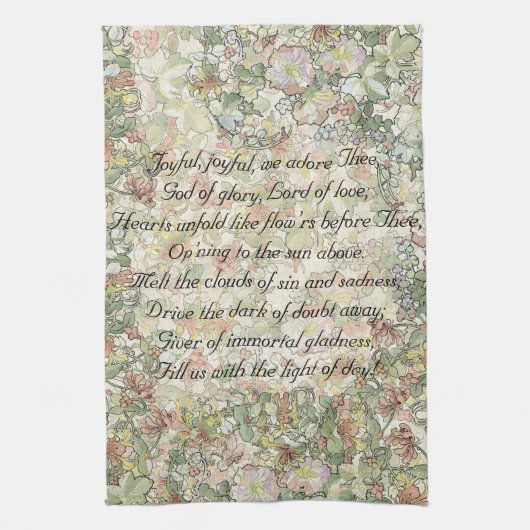 Joyful Joyful Hymn Floral Mucha Art Nouveau Towel Theedoek (Verticaal)