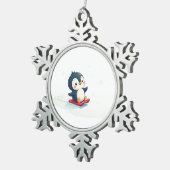Joyful Kawaii Penguin Sledding Christmas Tin Sneeuwvlok Ornament (Rechts)