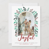 Joyful KerstArch Berries Foliage Foto Feestdagenkaart (Voorkant)