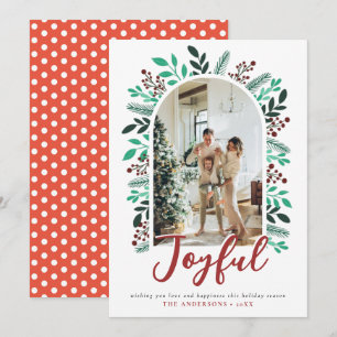 Joyful KerstArch Berries Foliage Foto Feestdagenkaart