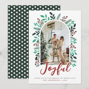 Joyful KerstArch Berries Foliage Foto groen Feestdagenkaart