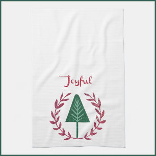 Joyful kerstboom en Wreath Theedoek