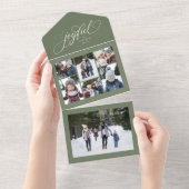 Joyful kerstcollage 7 foto groen drievoudig all in one uitnodiging (Afscheurbaar)
