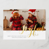 Joyful Kerstfamilie Foto modern script Folie Feestdagenkaart (Voorkant)
