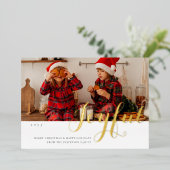 Joyful Kerstfamilie Foto modern script Folie Feestdagenkaart (Staand Voorkant)