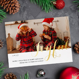 Joyful Kerstfamilie Foto modern script Folie Uitnodiging